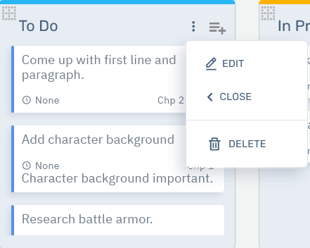Storyfyre Notes & Tasks: List/Lane Ellipsis Menu