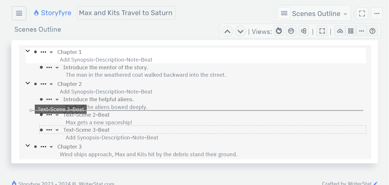 Storyfyre Scenes Outline: Scene-Beat Move/Drag