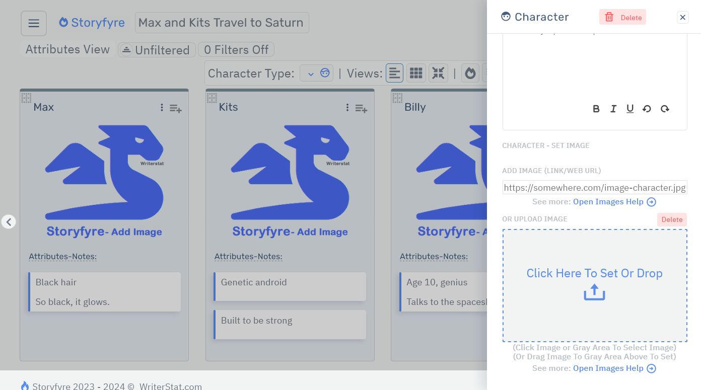 Storyfyre Characters: Add/Edit Image Area