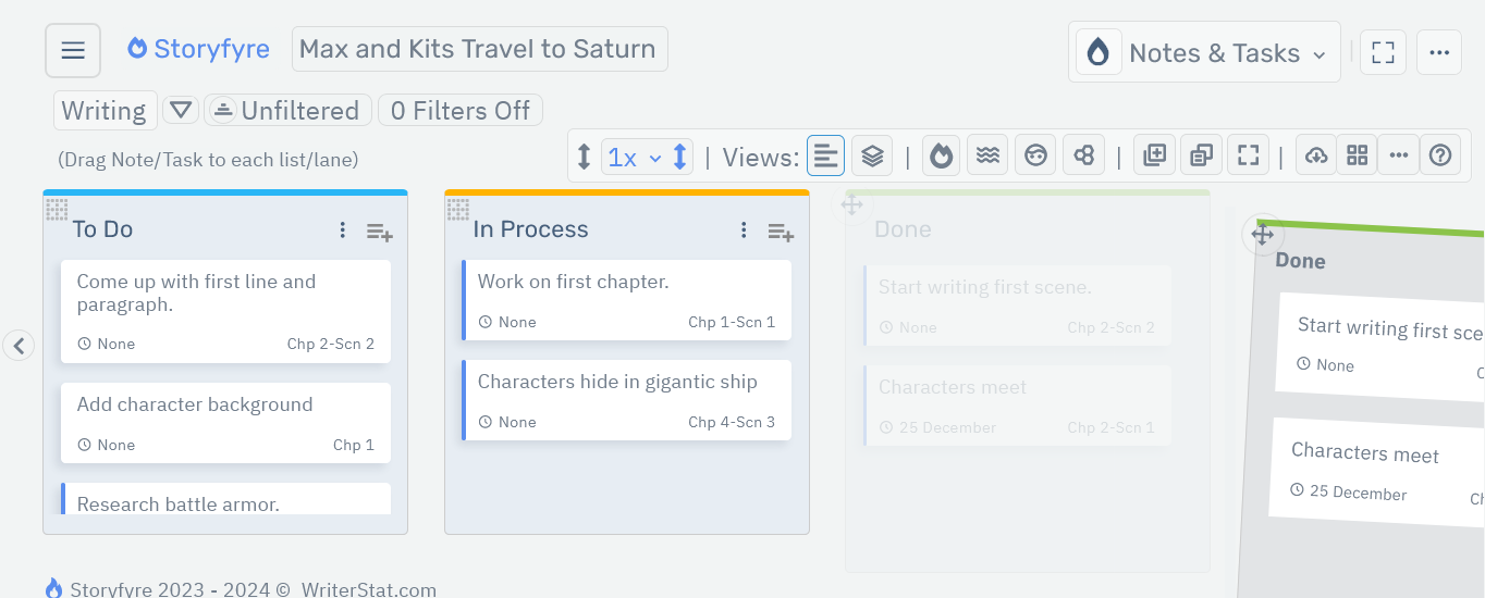 Storyfyre Notes & Tasks: List/Lane Move/Drag Off Screen