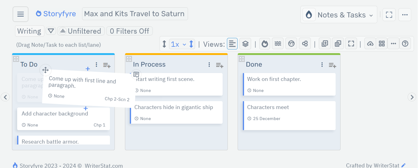 Storyfyre Notes & Tasks Note/Task/Text Move/Drag