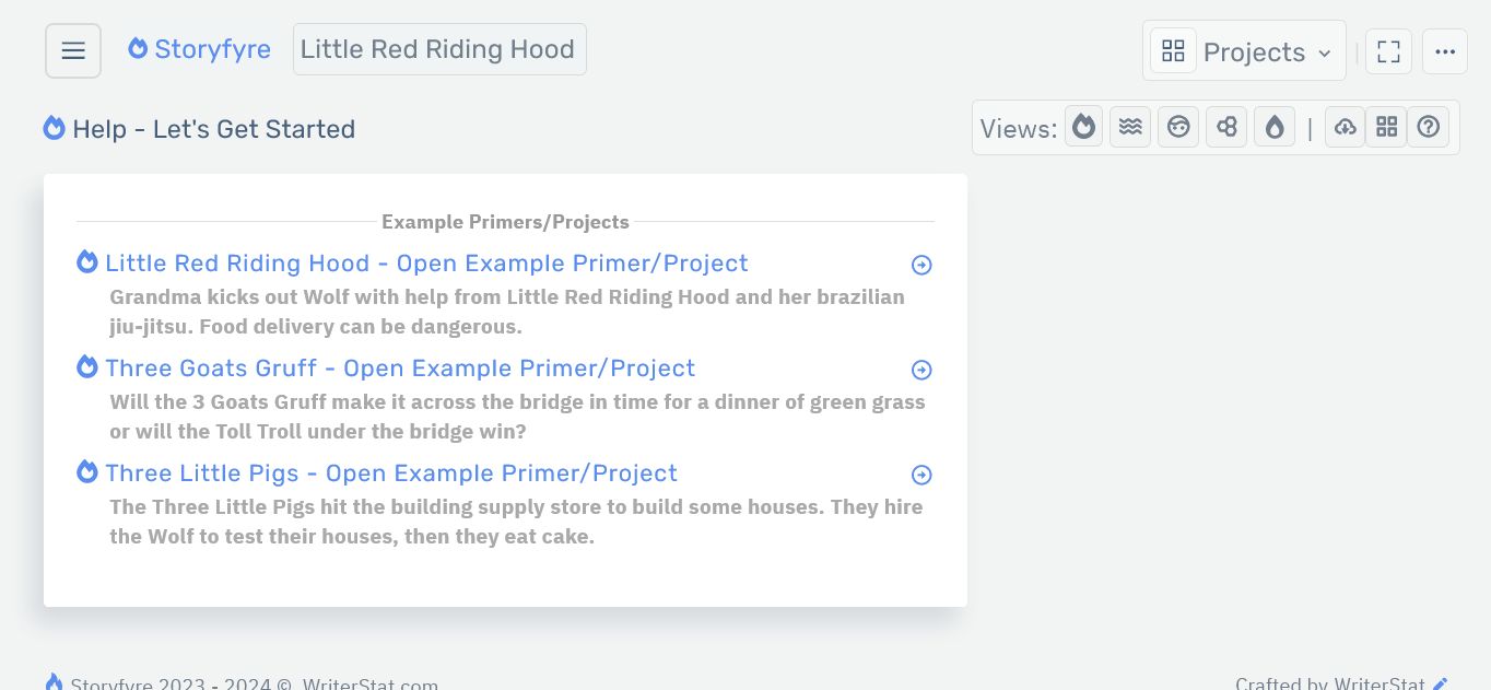 Storyfyre Project: Example Primers/Projects page