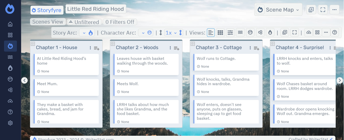 Storyfyre Scene Map - Left Hand Hover Action Icon Menu