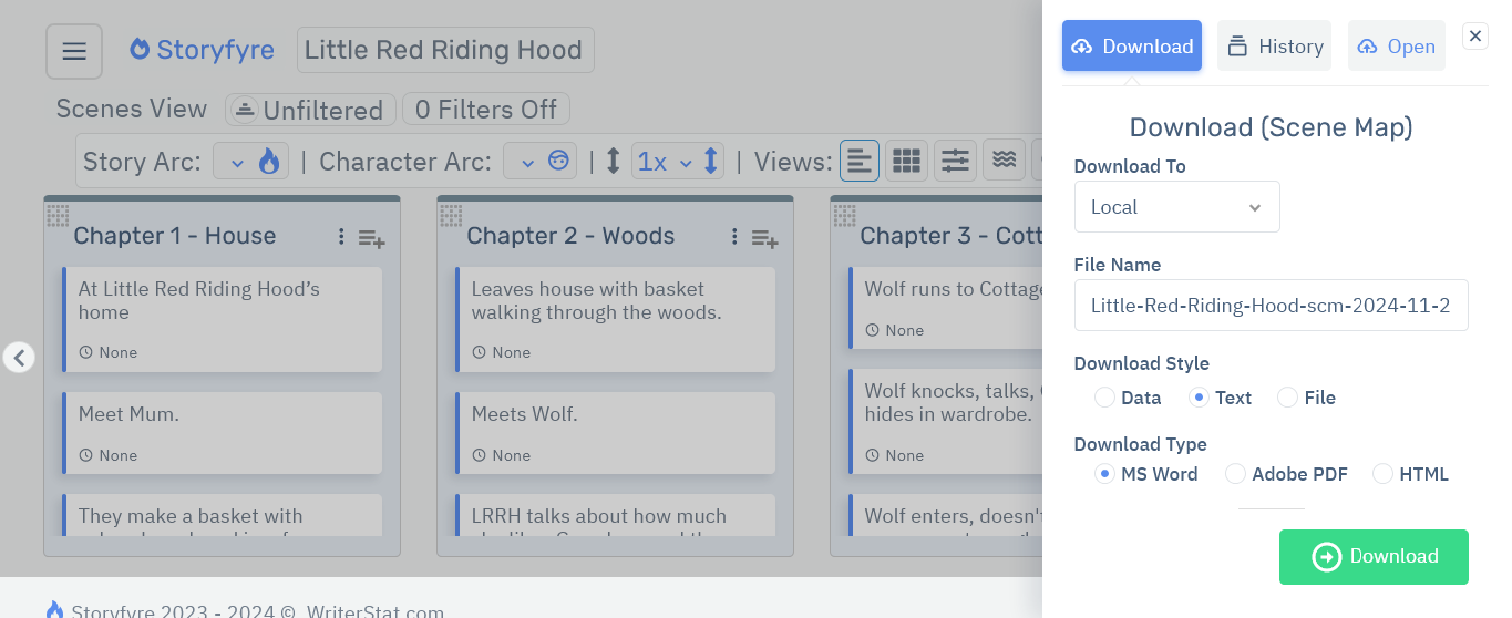 Storyfyre Download Panel