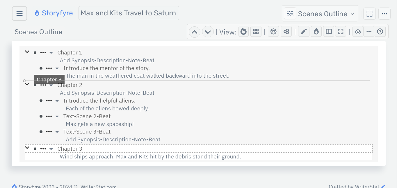 Storyfyre Scenes Outline: Chapter Move/Drag